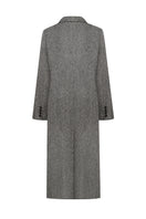 Gray double-breasted midi coat with chevron pattern from ELENAREVA, showcasing a stylish and tailored outerwear piece.