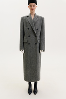 Gray double-breasted midi coat with chevron pattern from ELENAREVA, showcasing a stylish and warm outerwear design.