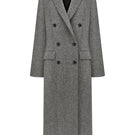 Gray double-breasted midi coat with chevron pattern from ELENAREVA, showing the stylish design and tailored fit.
