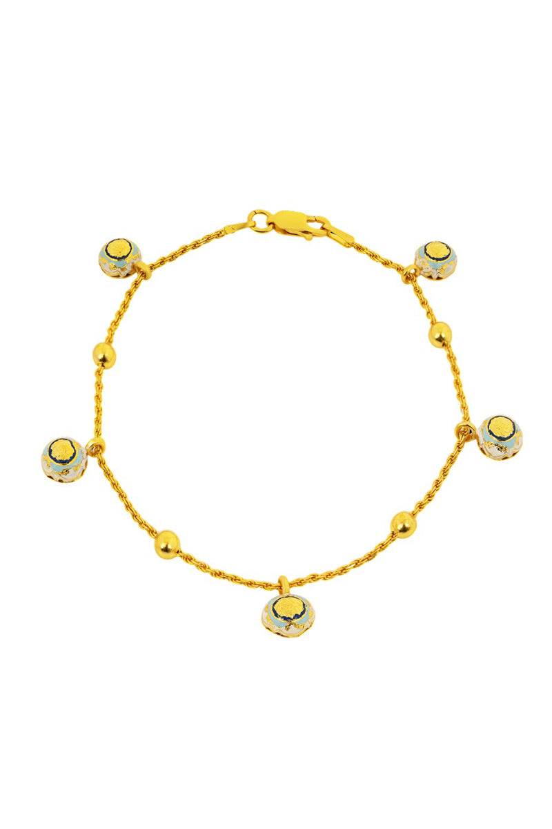 Álvaro Ávila Guardian Charm Bracelet featuring a blue design with intricate metal charms on a leather band.