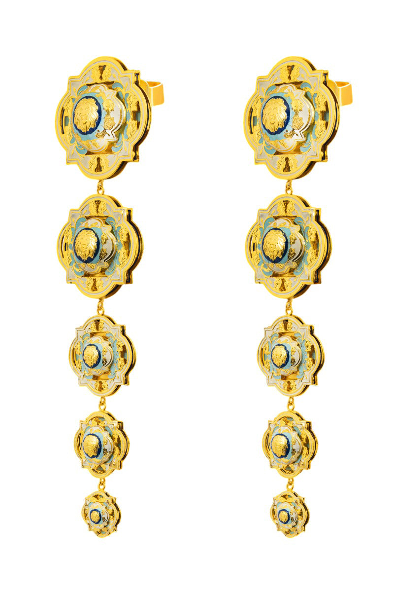 Álvaro Ávila Guardian Statement Drop Earrings in blue with intricate design and elegant drop style.