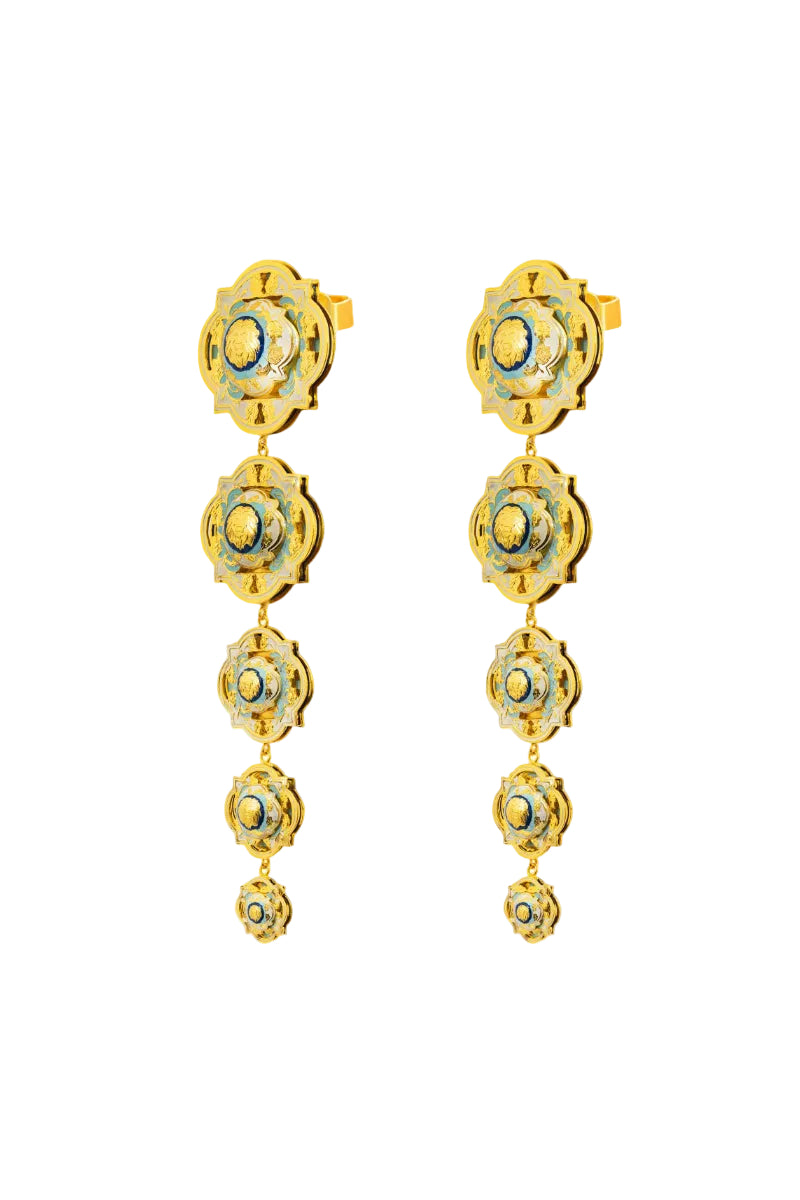 Álvaro Ávila Guardian Statement Drop Earrings in blue with intricate design and elegant drop style.