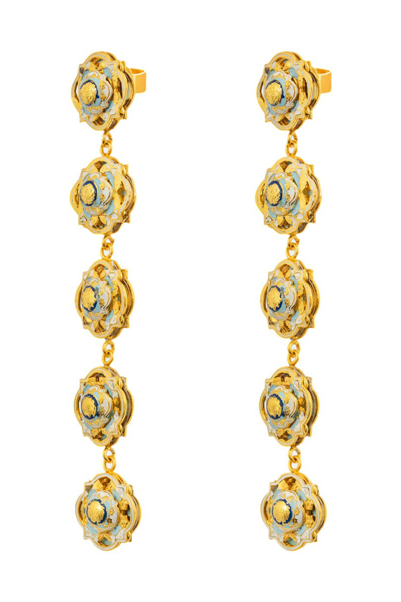 Álvaro Ávila Guardian Slim Drop Earrings in blue with sleek, minimalist design, hanging elegantly on a neutral background.