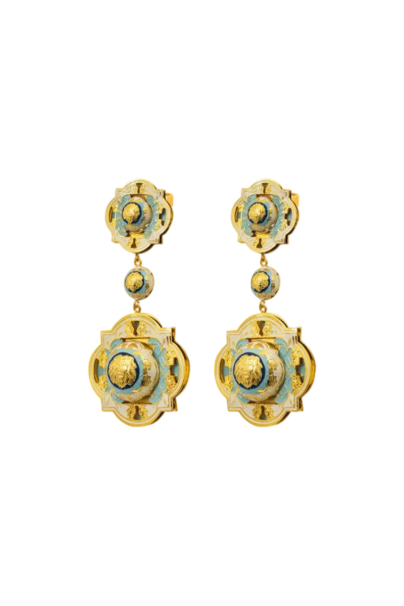 Álvaro Ávila Guardian wide drop earrings in blue with sleek, modern design and elegant gold accents.
