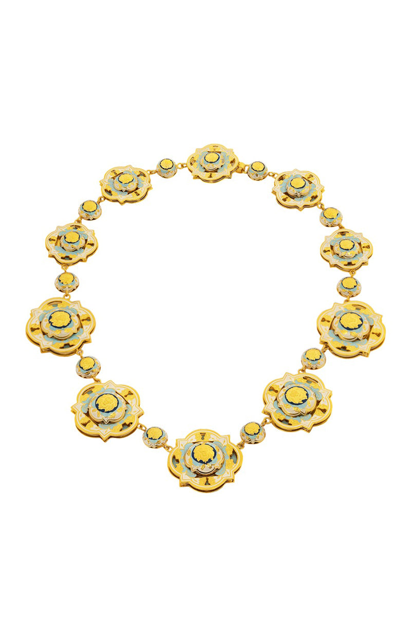 Álvaro Ávila Guardian pendant necklace featuring a sleek blue design on a silver chain, showcasing intricate details and craftsmanship.