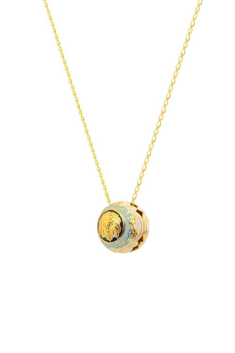 Álvaro Ávila Guardian Sphere necklace featuring a sleek, blue pendant on a delicate chain, displayed against a neutral background.