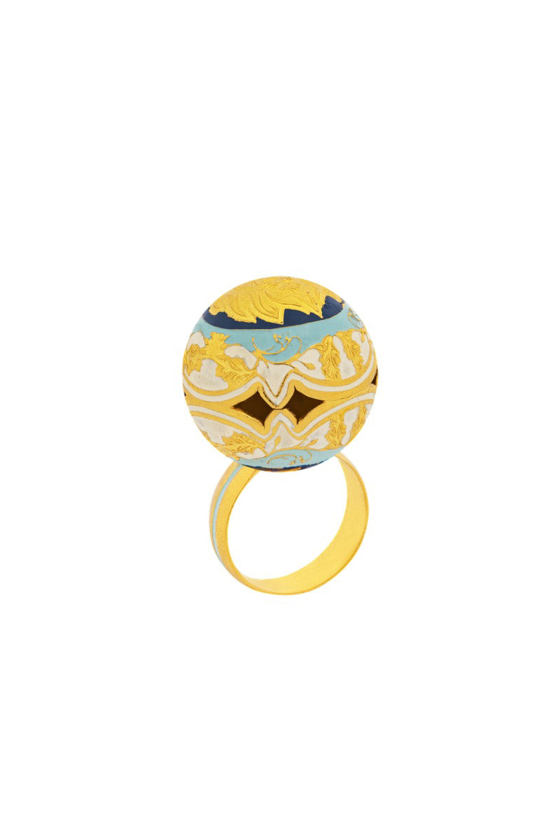 Blue Guardian Sphere Ring by Álvaro Ávila, featuring a smooth, rounded design with intricate detailing on the band.