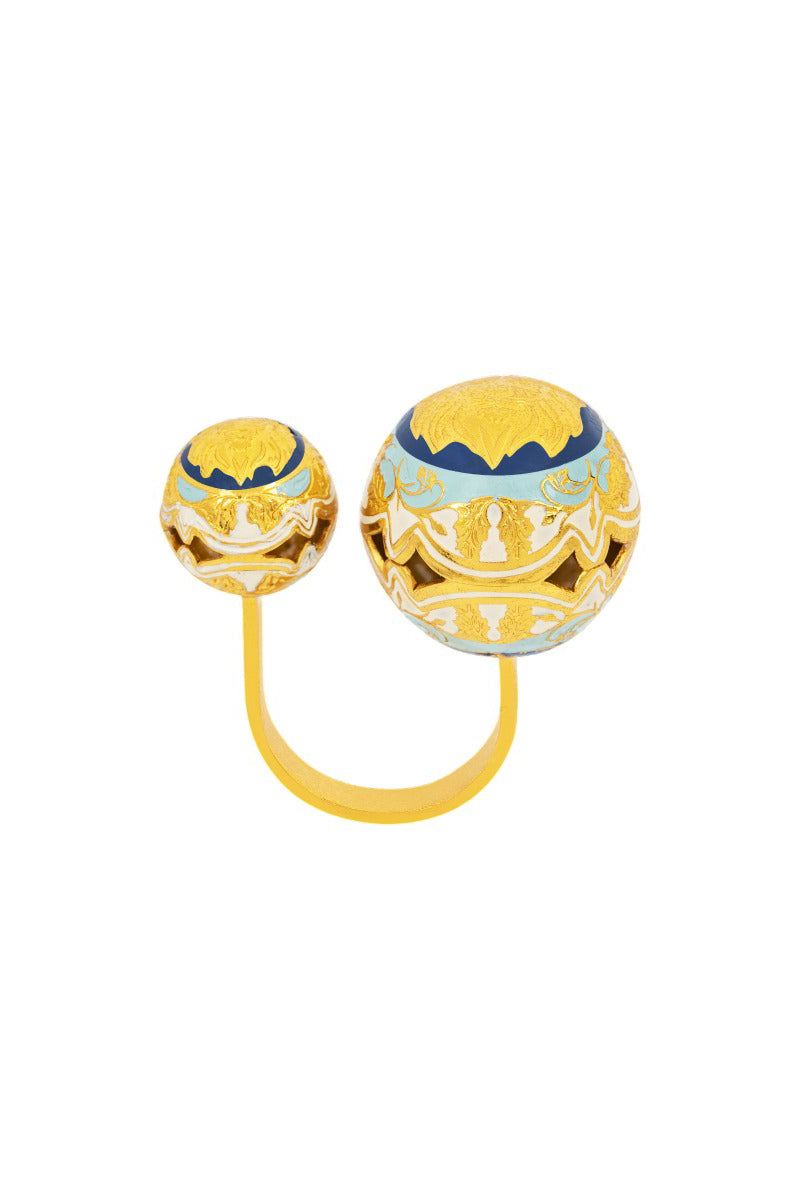 Álvaro Ávila Guardian Statement Ring Double U in blue with intricate design, showcasing a bold statement jewelry piece.
