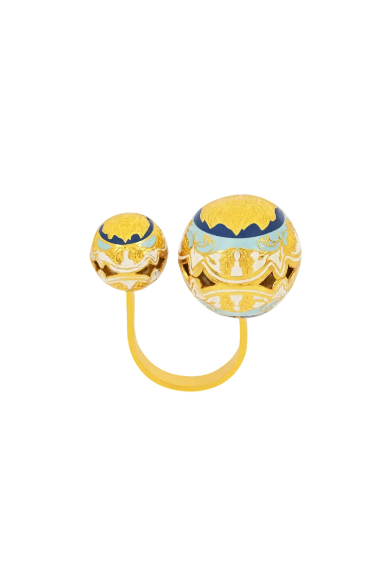 Álvaro Ávila Guardian Statement Ring Double U in blue with intricate design, showcasing a bold statement jewelry piece.