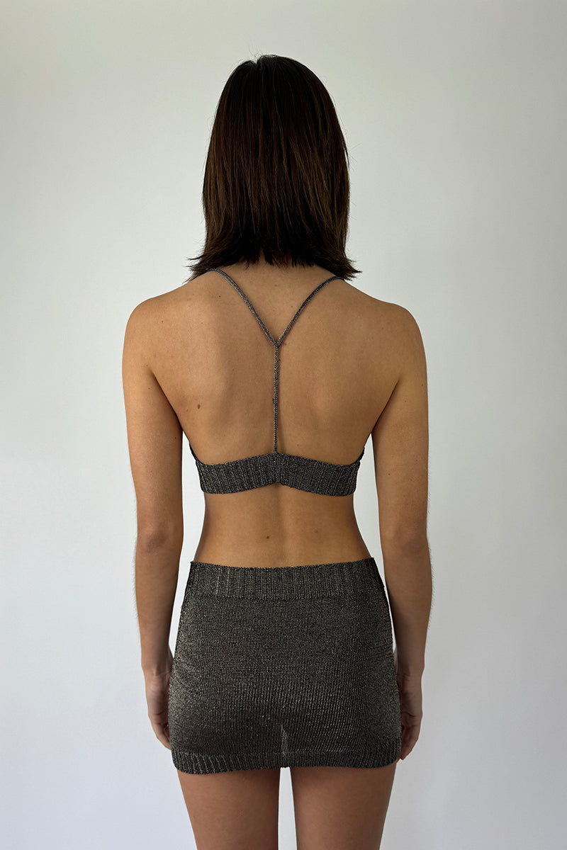 GUNMETAL SPARKLY KNIT BRALETTE - CULT MIA