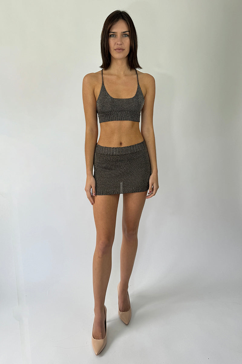 GUNMETAL SPARKLY KNIT MINI SKIRT - CULT MIA