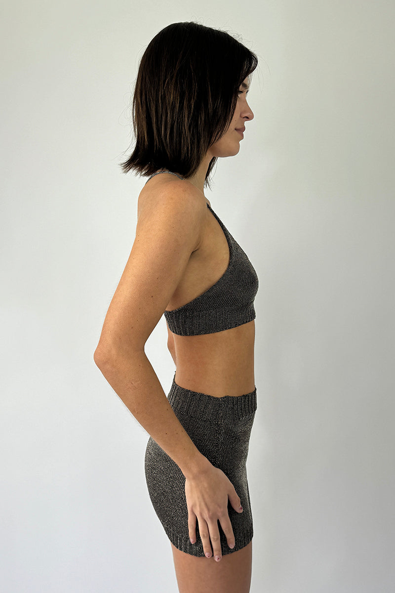 GUNMETAL SPARKLY KNIT BRALETTE - CULT MIA