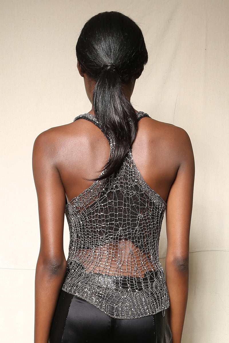 GUNMETAL CHAIN SPIDERWEB RACERBACK TOP WITH BRALETTE | CULT MIA | Natalia Fedner GUNMETAL CHAIN SPIDERWEB RACERBACK TOP WITH BRALETTE | CULT MIA | Natalia Fedner