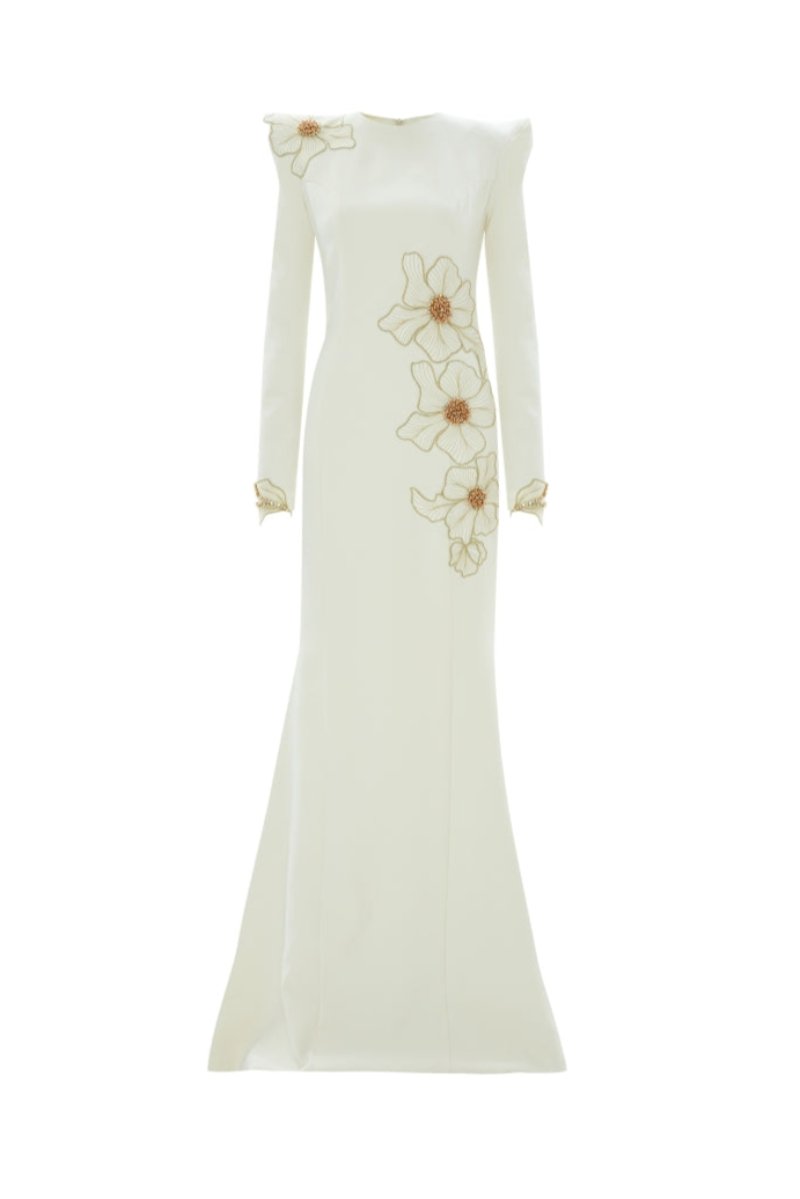 EMBROIDERED FLOWER DETAIL MAXI DRESS IN ECRU - CULT MIA