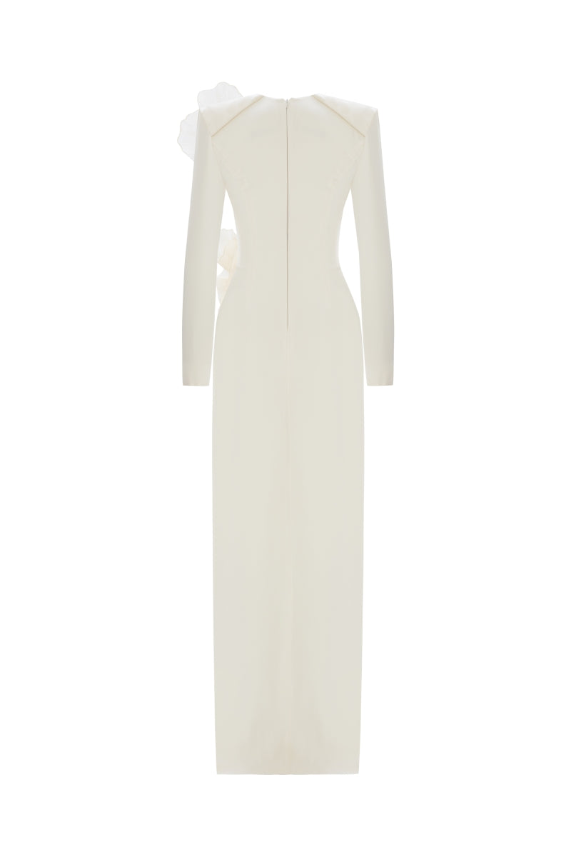 3D SEQUINED FLORAL DETAILED MIDI DRESS IN ECRU - CULT MIA