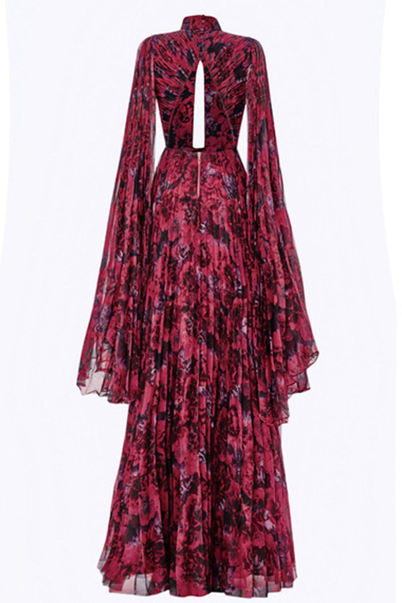 BUST DETAILED DRAPED FLORAL PATTERN MAXI DRESS IN FUCHSIA FLORAL - CULT MIA