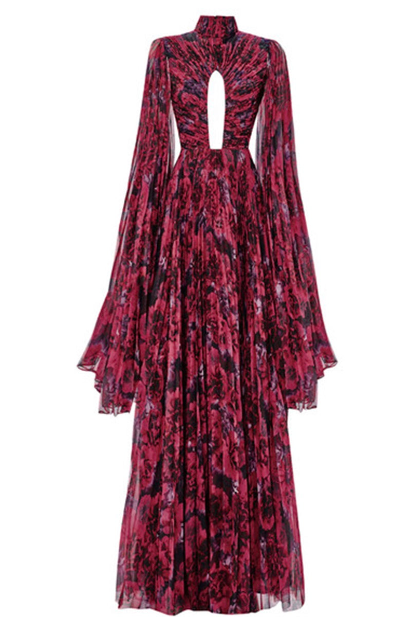 BUST DETAILED DRAPED FLORAL PATTERN MAXI DRESS IN FUCHSIA FLORAL - CULT MIA