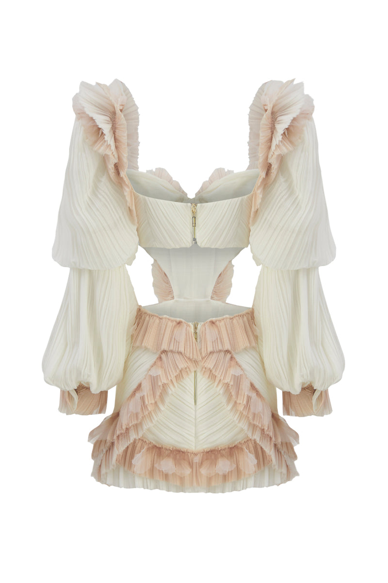 WHITE DRAPED CUT-OUT MINI DRESS - CULT MIA