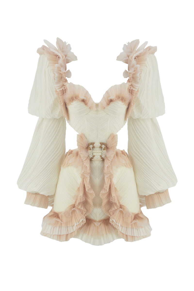 WHITE DRAPED CUT-OUT MINI DRESS - CULT MIA