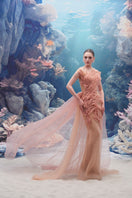 Light pink tulle and organza gown by 21Six, featuring a flowing design and elegant details, perfect for special occasions.