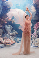 Light pink tulle and organza gown by 21Six, featuring a flowing design and elegant details, perfect for formal occasions.