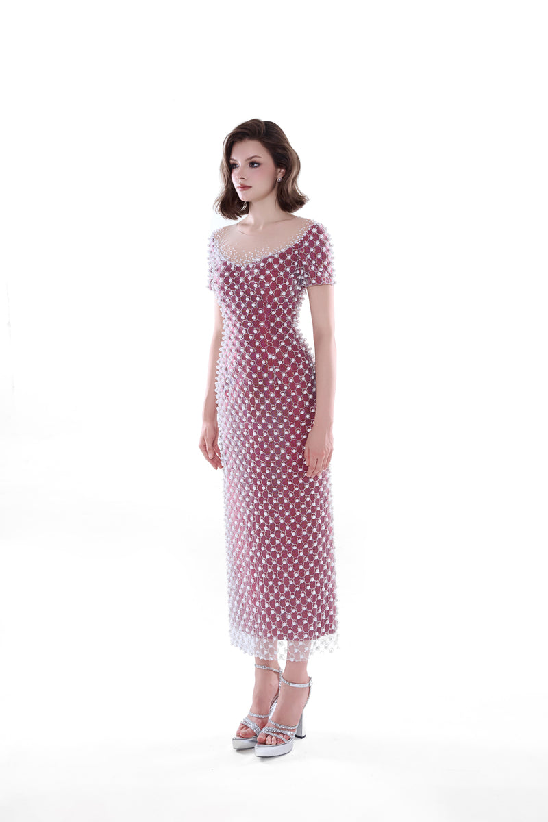 CAMELLIA CRYSTAL MESH DRESS IN ROSE PINK | CULT MIA