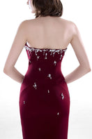 HACCHIC Couture Ruby Drape Column Dress in Wine Red, elegant gown with flowing fabric and sophisticated design.