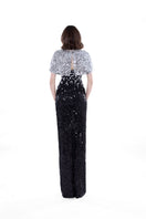 Black Luna floral sequin gown by HACCHIC COUTURE featuring intricate floral embroidery and shimmering sequins.