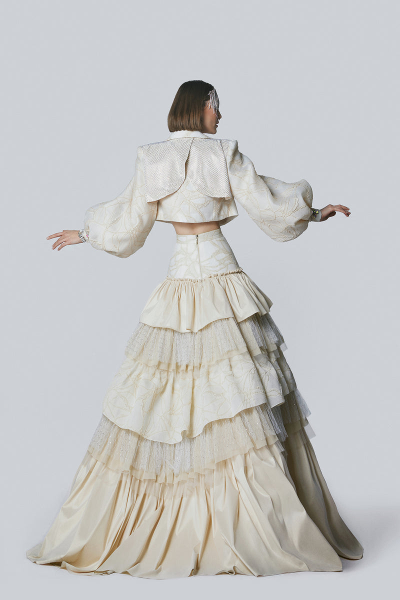 CREAM PUFF SLEEVED ARMOR CROP JACKET - CULT MIA
