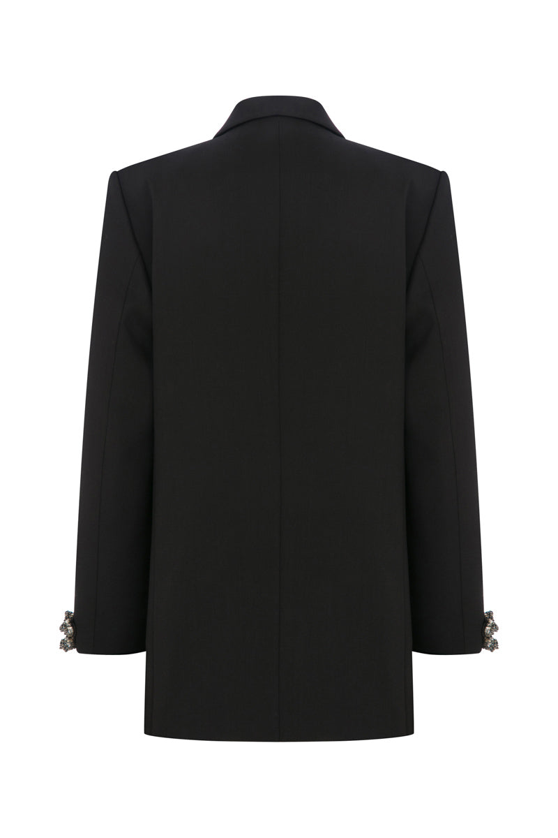 Hand embroidered longline jacket by TAGG, featuring intricate embroidery and a stylish, flowing design for casual or dressy wear.