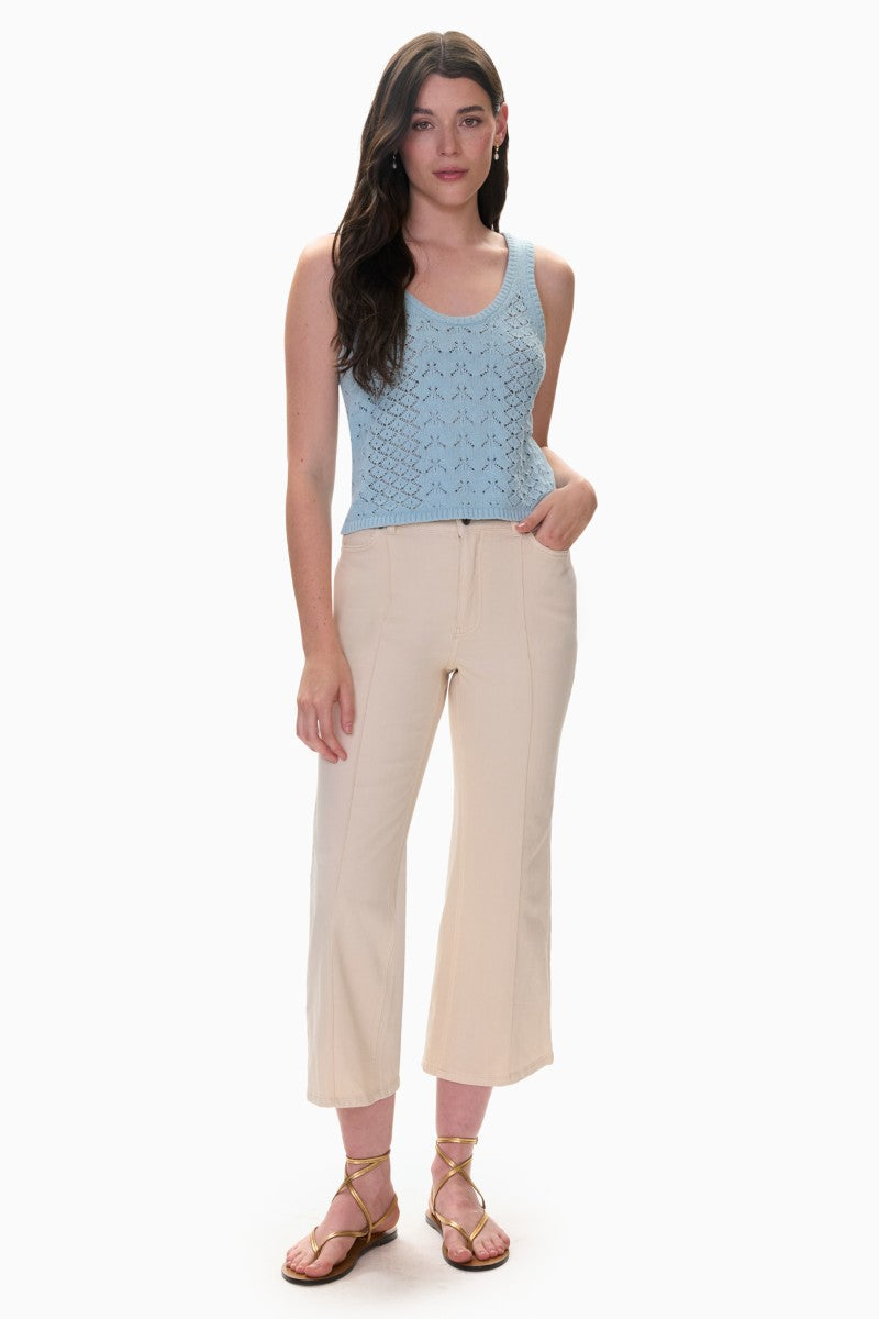 Rebecca Taylor Hannah Pointelle Tank top in seafoam color, featuring a delicate knit fabric and sleeveless design.