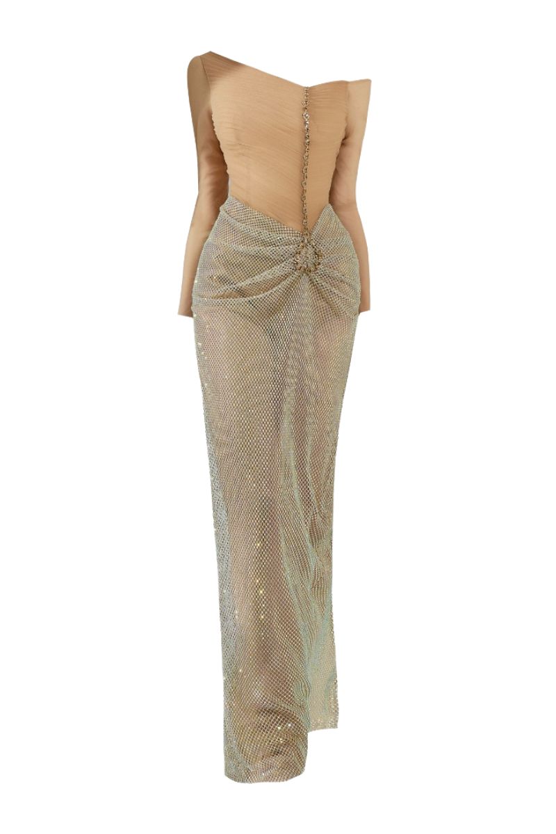 SKYLA BROWN ORGANZA BODYCON MAXI DRESS - CULT MIA