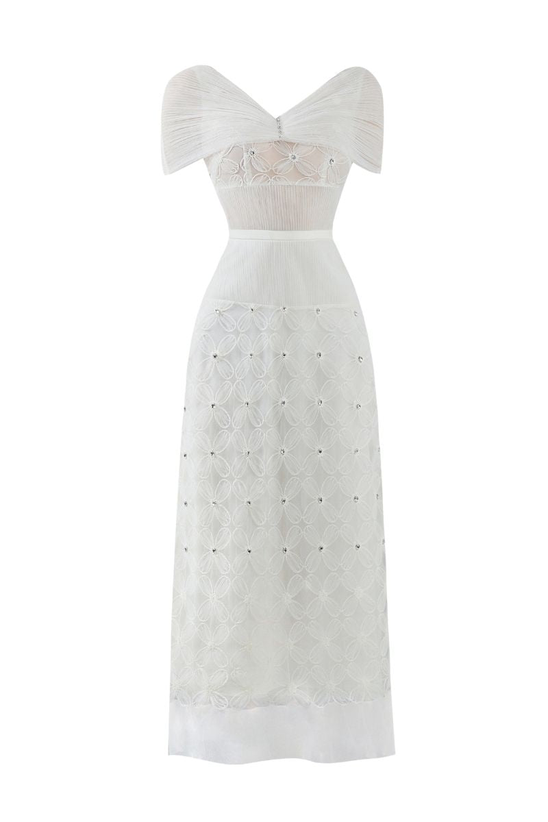 KENNA WHITE CAPE SLEEVED ORGANZA MIDI DRESS - CULT MIA