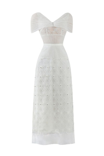 white cape midi dress HAPPY CLOTHING KENNA White CAPE SLEEVED ORGANZA MIDI DRESS