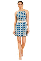 Mestiza New York Havana Mini Dress in vibrant fabric, front view showing fitted silhouette and stylish neckline.