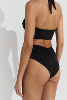 Seaquelle Haven bikini bottom in pearl black, with a close-up view of the stylish, seamless design and smooth fabric.