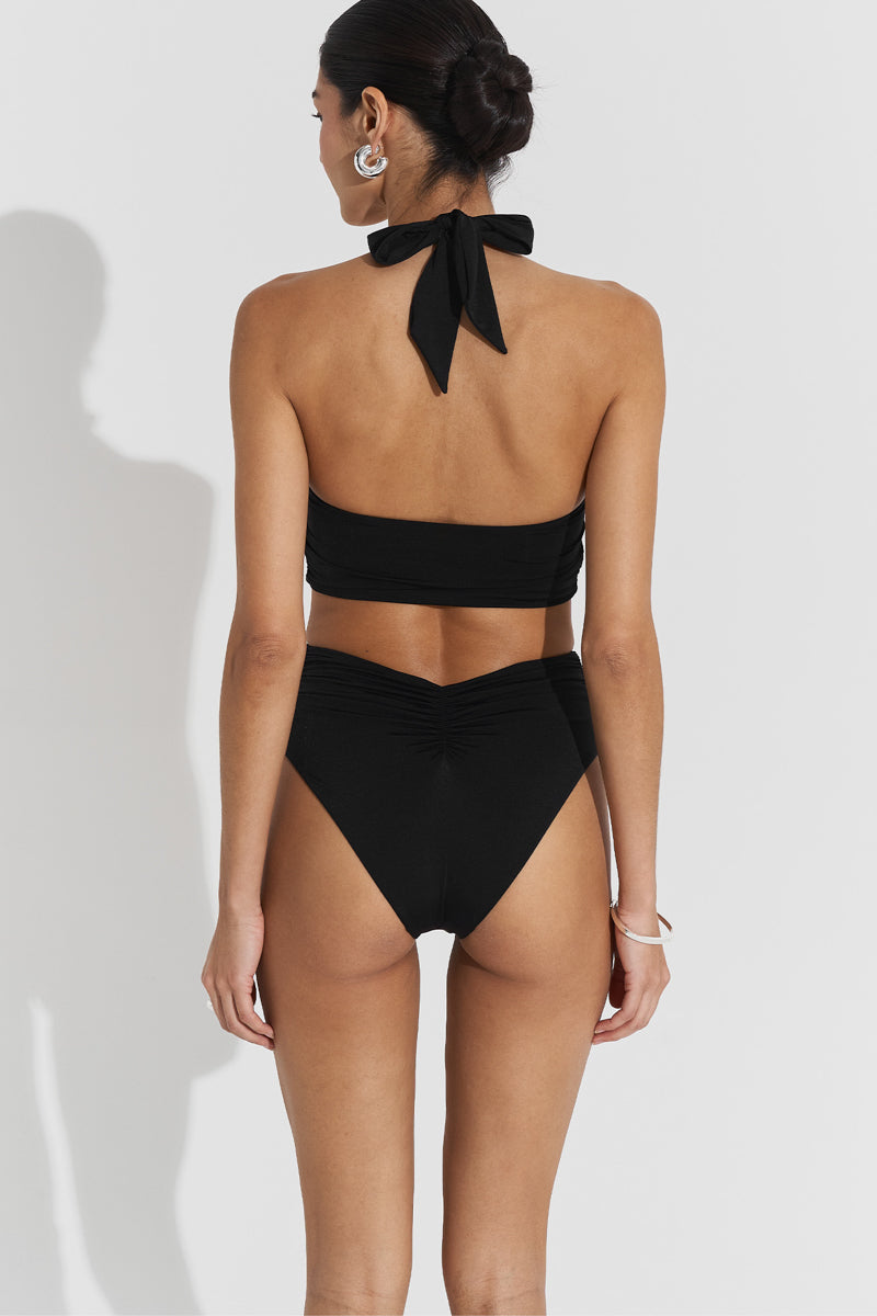 Seaquelle Haven bikini bottom in Pearl Black, showcasing a stylish, comfortable swimwear design with a sleek black finish.