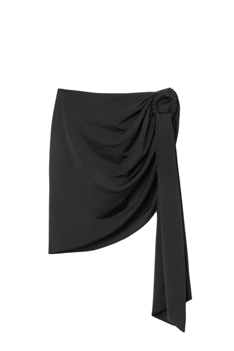 Seaquelle Haven mini skirt in pearl black, a stylish cover-up with a sleek, fitted design perfect for beach or poolside wear.