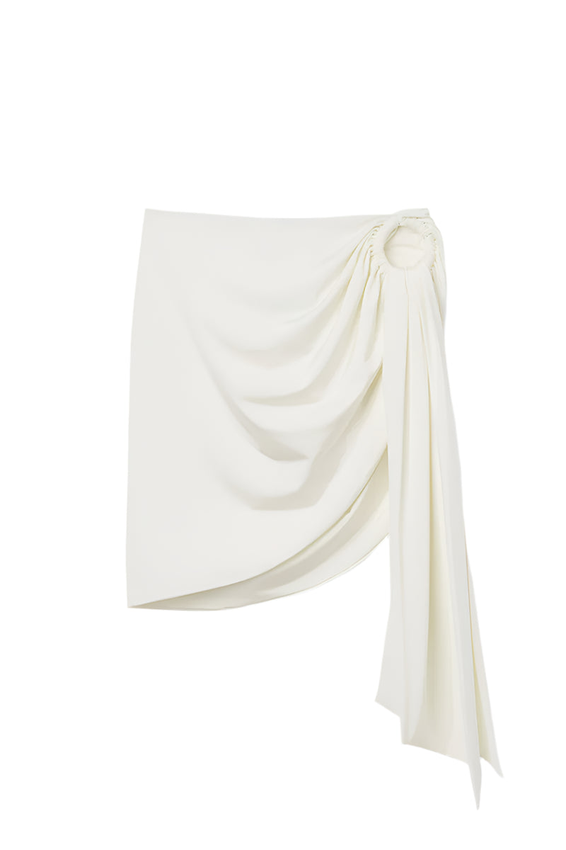 Seaquelle Haven mini skirt in pearl white, a stylish cover-up with a fitted design and soft fabric for beach or poolside wear.