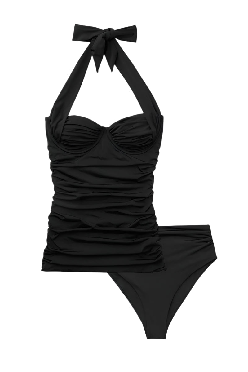 Seaquelle Haven bikini top and bottom in pearl black, featuring a stylish and comfortable swimwear set with a smooth finish.