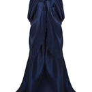 Navy Lotus Cape jacket by MOON / HAKAN YILDIRIM, front view showing flowing fabric and elegant design.