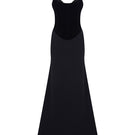 Black HAZAL gown by MOON / HAKAAN YILDIRIM, featuring elegant design with a fitted bodice and flowing skirt, front view.
