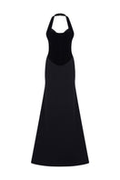 Black HAZAL gown by MOON / HAKAAN YILDIRIM, featuring elegant design with a fitted bodice and flowing skirt, front view.