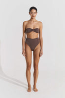 Seaquelle Heliotop and Haven bikini bottoms in nougat with a matching top, featuring sleek design and comfortable fit.
