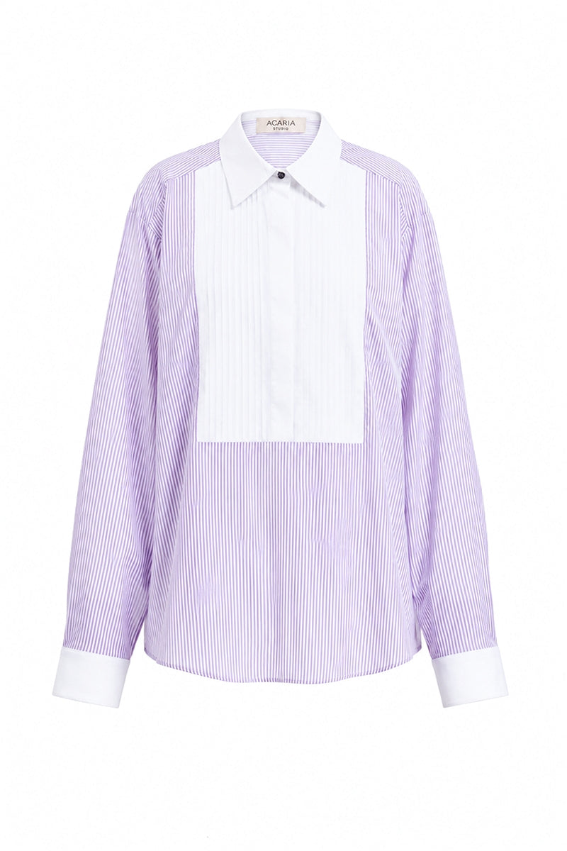 Purple striped Heritage shirt by Acaria Studio, non-iron casual shirt with a classic fit and button-down design.
