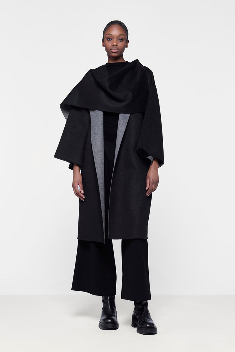REVERSIBLE CACOON COAT WITH SCARF