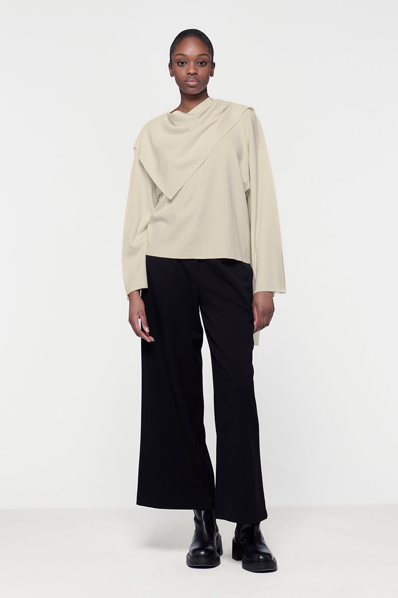 BOXY KNIT SWEATER WITH SCARF DETAIL