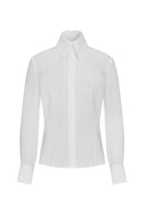 Tagg high collar blouse, stylish shirt featuring a structured high neckline and long sleeves, perfect for professional or casual wear.