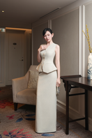 White Plan HIGHRAP co-ord set featuring high-waisted pants and a matching crop top, stylish and comfortable for casual wear.