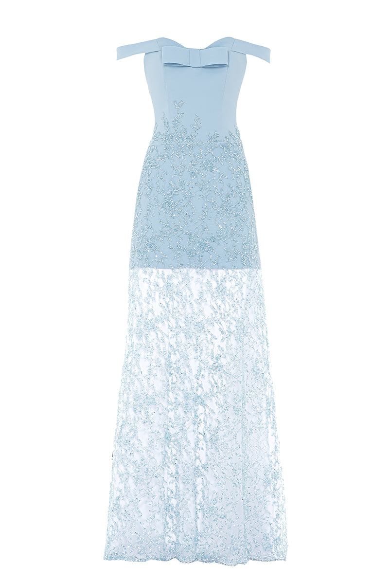 BLUE EMBROIDERED LACE DRESS - CULT MIA
